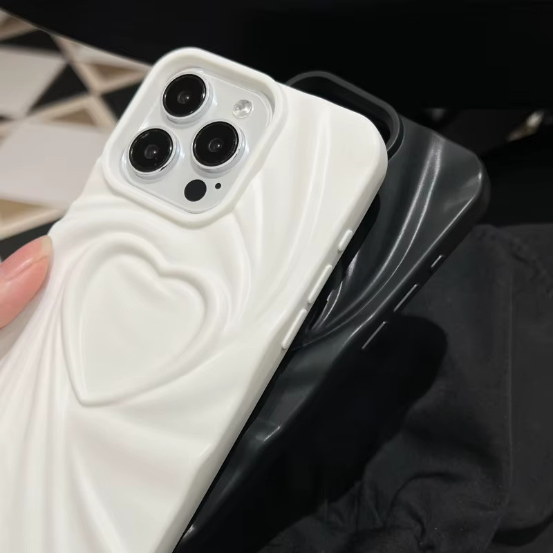 Fashion Fold 3D Liebe Herz Silikon Handyhülle für iPhone 14 15 16 Pro Max Plus 11 12 13 Pro Max in Braun mit Soft Matte Full Cover Effekt - Bild 3
