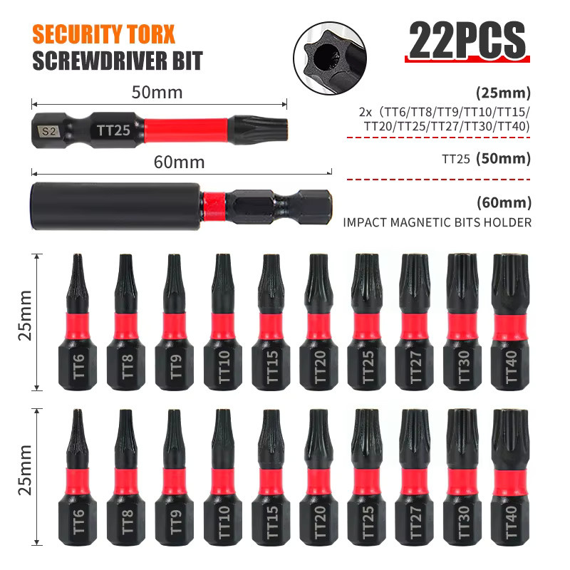 22-teiliges Sicherheits-Torx-Schraubendreher-Bit-Set von onmaiwei aus S2-Stahl, magnetische Treiber-Bits TT6-TT40 mit Aufhängung - Bild 2