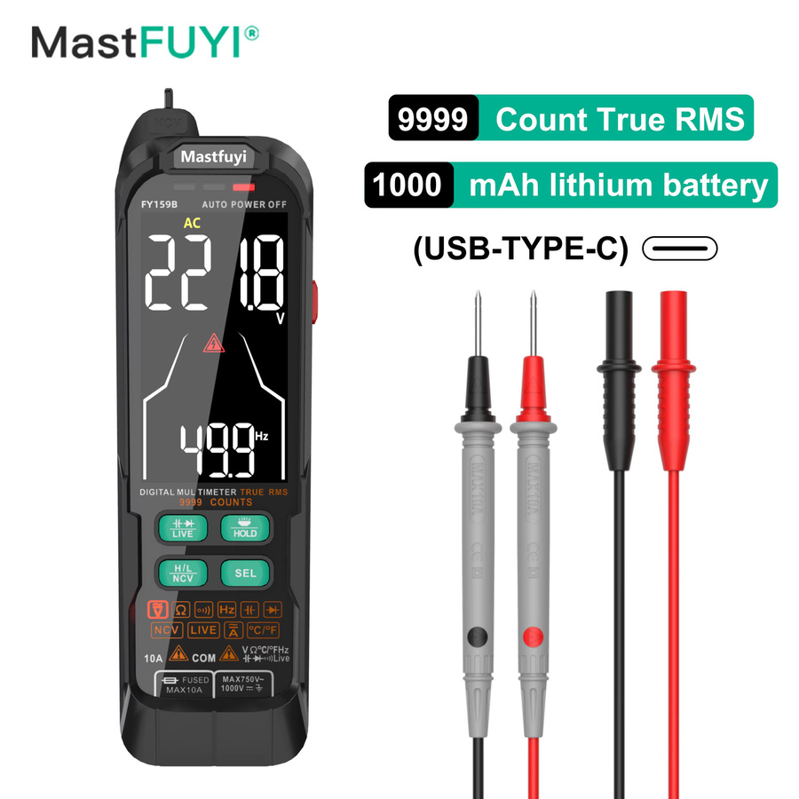 MASTFUYI Digitalmultimeter True RMS 9999 Counts Auto-Ranging Tester für Spannung, Strom, Kapazität und Widerstand bis 1000 V AC/DC und 10 A - Bild 2