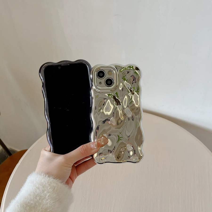 Silberne iPhone Hülle mit luxuriöser gewellter 3D-Meteorit-Textur für iPhone 11 bis iPhone 15 Pro Max mit Anti-Fall-Schutz und glänzender Oberfläche - Bild 2