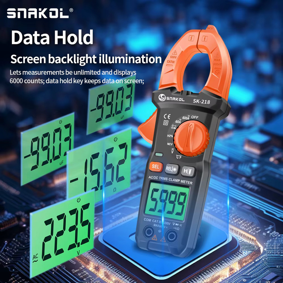 SNAKOL SK218 Digitalmultimeter Stromzangenmessgerät True RMS AC/DC Amperemeter in Orange - Bild 5