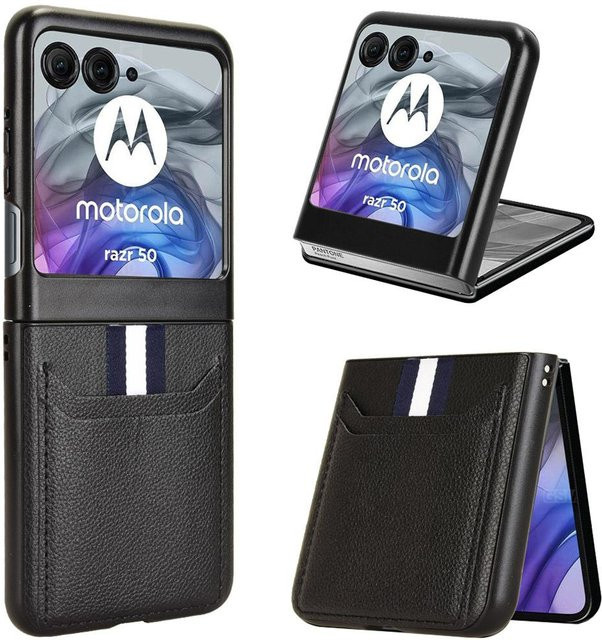 PU-Lederhülle für Motorola Razr 70 Ultra, 60, 40 Plus mit Kartenfächern in Schwarz - Bild 1