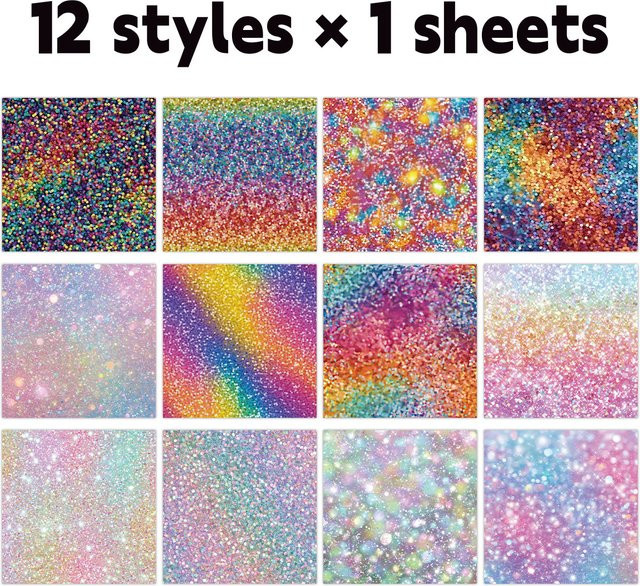 12 Stück Scrapbook-Papier mit Glitzer- und Paillettenmuster in Multicolour für DIY-Projekte, Origami und Bastelarbeiten - Bild 1