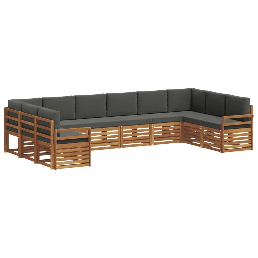 vidaXL Sofagarnitur 10-teilig aus Massivholz Akazie in Natur und Anthrazit mit Sitz- und Rückenkissen im modernen L-Shape Design - Bild 2