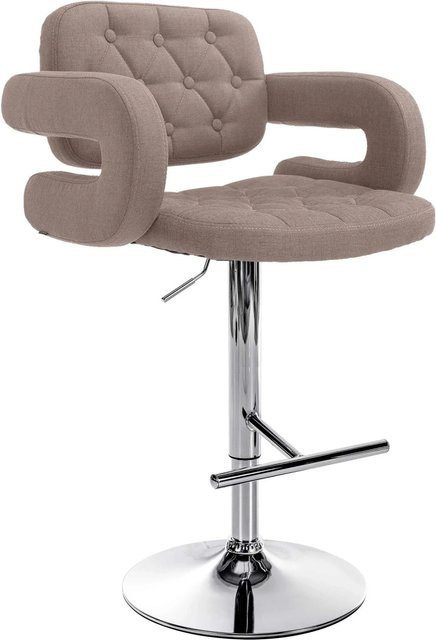 DELUKE Barhocker BURID in Taupe mit Silber, höhenverstellbarer Barstuhl mit Lehne und Drehsitz, B/T/H: 62 x 55 x 103 cm - Bild 1