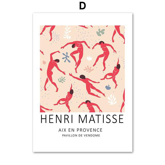 LIFENG Art Museum Abstrakte Matisse Wandkunst Leinwandmalerei mit Mädchen, Korallenblatt und Sonne, Nordic Poster im minimalistischen Design, Breite: 21 cm, Höhe: 30 cm, rahmenlos - Bild 1