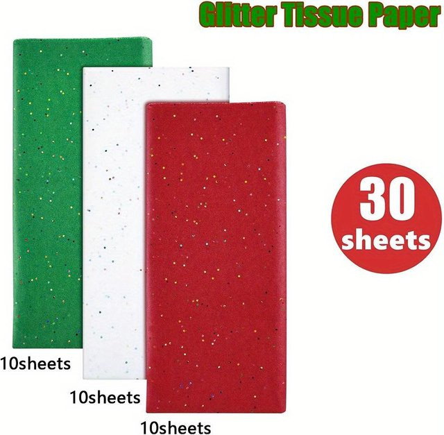 SZ-Damai Seidenpapier Set für Geschenkverpackungen und Bastelarbeiten, 30 Stück, Farben: Weiß, Grün, Rot, B: 50 cm, B: 66 cm - Bild 1
