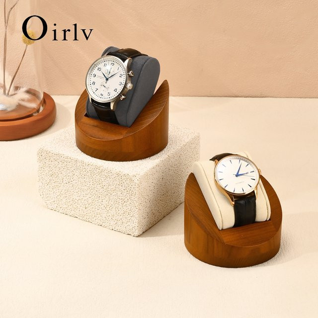 Oirlv Uhrenständer aus Holz mit Kissen als Schmuck-Organizer für Armbanduhren in Grau und Braun - Bild 1