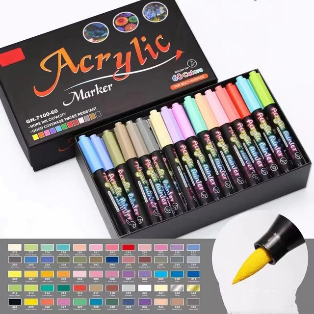Acryl-Marker Set von chenxiaogang mit 60 Farben und weichen Pinselspitzen für Stein, Holz und Keramik, Multicolour - Bild 1