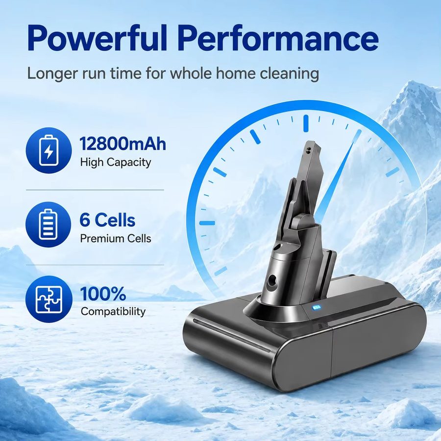 Xiaomi Ersatzakku für Staubsauger kompatibel mit Dreame V7 V8 V9 V10 V10Pro VVN3 VVN4 VVN5 XR, 12800mAh Lithium-Ionen-Akku in Schwarz - Bild 3