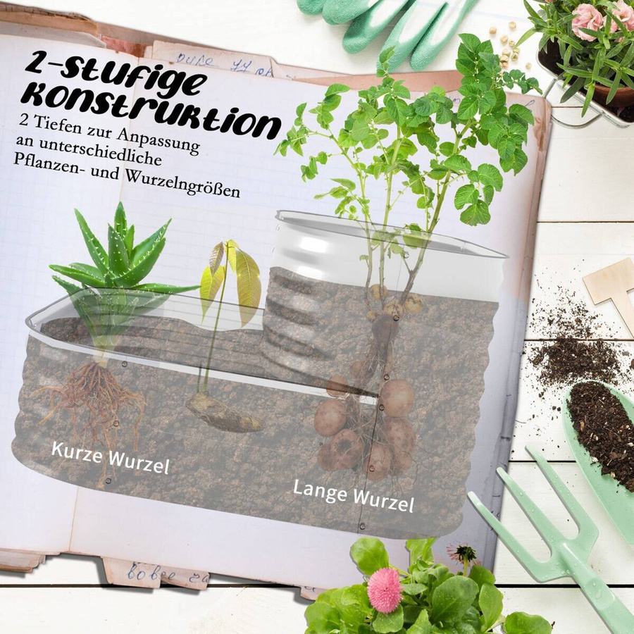 Outsunny Blumenregal aus Metall in Silber für Garten und Balkon, B/T/H: 118 x 45 x 30 cm - Bild 3