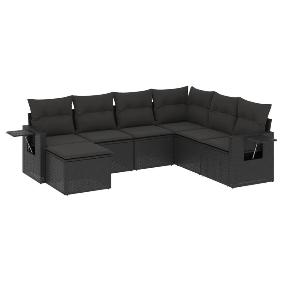 vidaXL 7-teilige Garten-Sofagarnitur aus Poly-Rattan mit Kissen in Schwarz - Bild 2