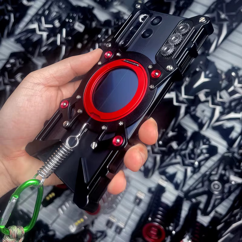 Stoßfeste Aluminiumhülle mit drehbarer Halterung für Nubia Redmagic 11 Pro in Schwarz - Bild 3