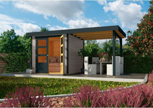 Karibu Gartenhaus Lüneburg Blockbohlenhaus in Wassergrau und Anthrazit, B/T/H: 213 x 217 x 211 cm - Bild 1