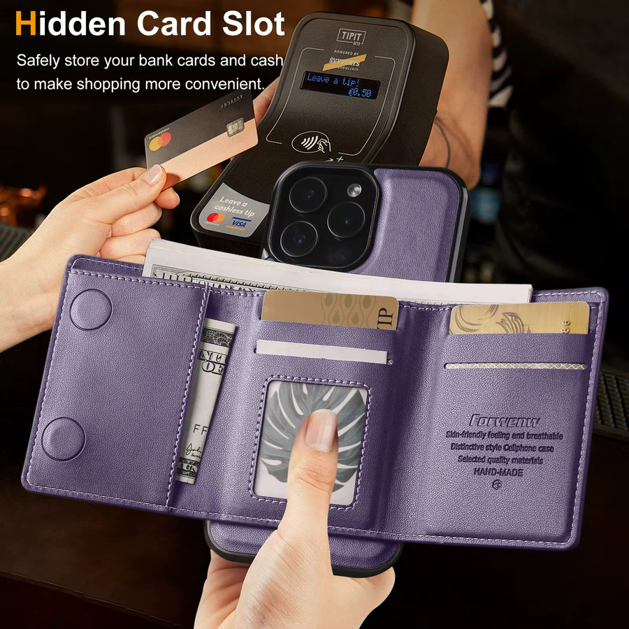 Aierkeba Anti-Diebstahl Ledertasche als abnehmbare Wallet-Hülle für iPhone 11 bis iPhone 17 Pro Max in Schwarz oder Lila - Bild 2