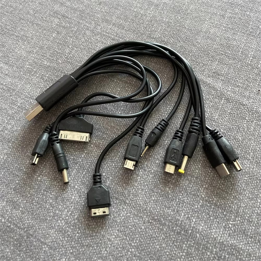 10-in-1 universelles Mehrkopf-Ladekabel mit USB-A Anschluss in Schwarz für Telefon, Kopfhörer, Lautsprecher und MP3 - Bild 5