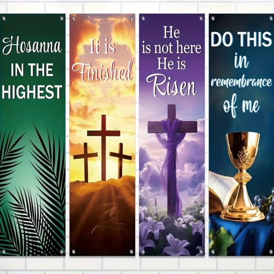 VIKAMA 4-teiliges Oster-Kirchen-Banner-Set, mehrfarbig, hängender Wand-Hintergrund für das Heiligtum - Bild 5