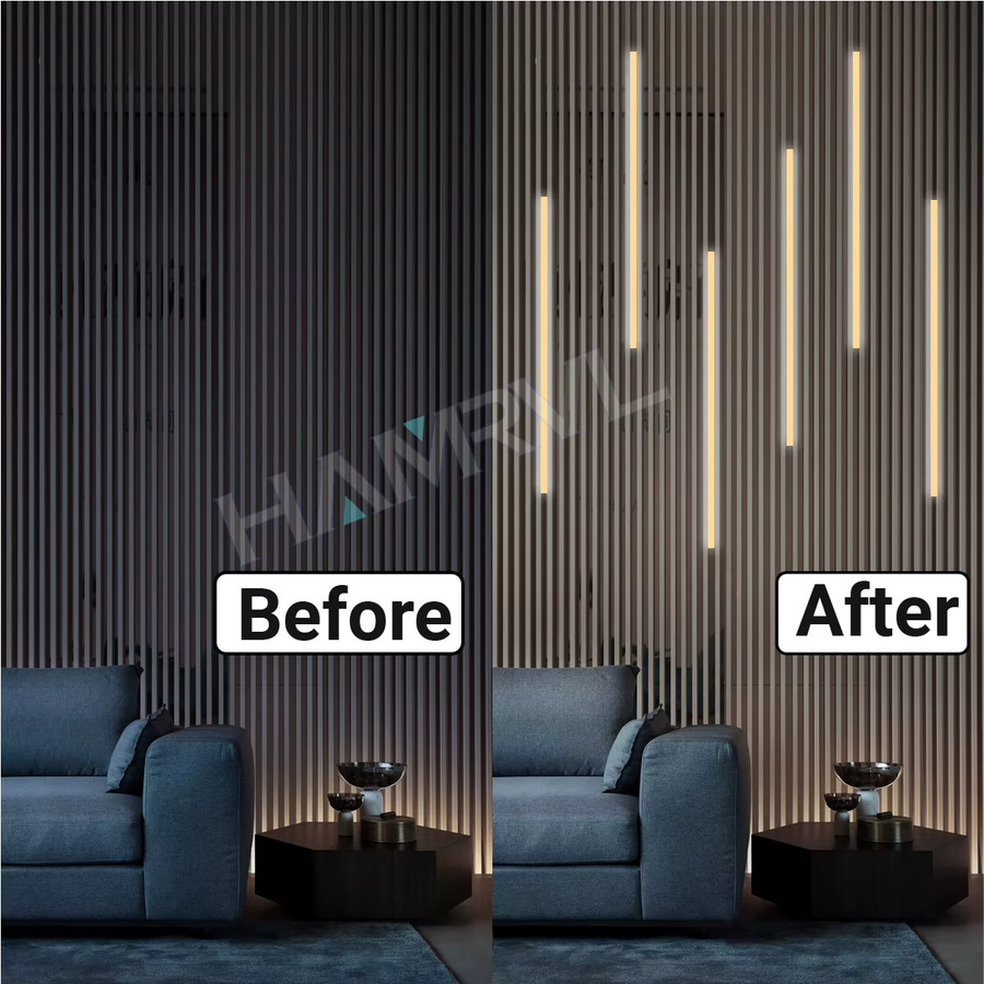 HAMRVL LED Wandpaneel-Leuchte in Schwarz mit Touch-Steuerung, dimmbar, warmweiß 3000K, selbstklebende Einbauleuchte für Lamellen-Wandpaneele und Medienwände - Bild 2
