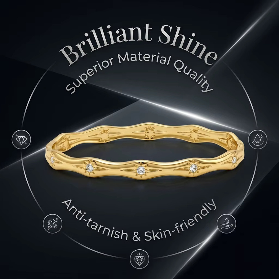 JP One Armreif Edelstahl, Gold, Zirkonia, Damen, 60mm - Bild 5