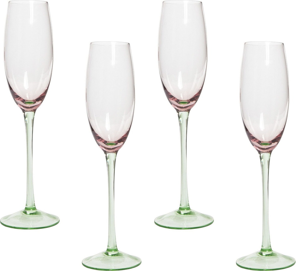 Beliani Sektgläser 4er Set in Transparent Pastellrosa und Grün mit 200 ml Fassungsvermögen, mundgeblasene Champagnergläser und Sektflöten - Bild 1