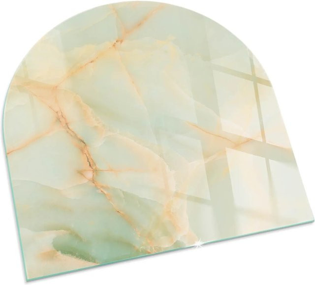 Tulup Kamin Glasplatte mit abstraktem Marmormuster in Türkis, Halbkreis, B: 100 cm x T: 100 cm - Bild 1