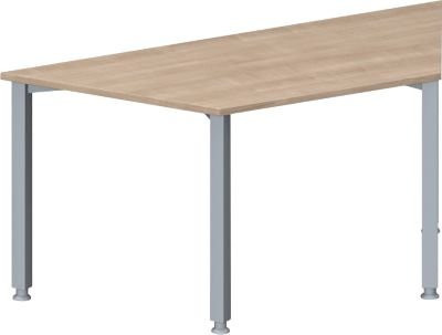 Schäfer Shop Genius Konferenztisch MODENA FLEX in Trapezform mit höhenverstellbarem 4-Fuß Quadratrohr, Eiche Dekor und Weißaluminium, B: 160 cm, T: 80 cm, H: 72-84 cm