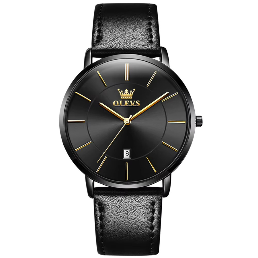 OLEVS Armbanduhr, Quarz, Leder, Schwarz, Herren - Bild 7
