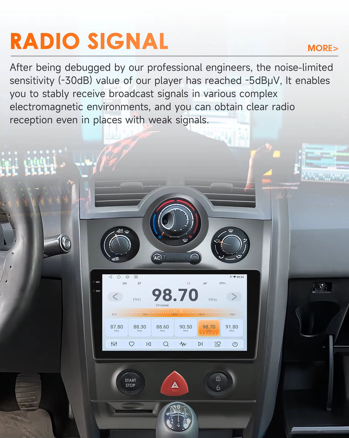 OSSURET Android Autoradio für Renault Megane 2 2002-2009 mit kabellosem Carplay, GPS und Wi-Fi, Schwarz - Bild 4