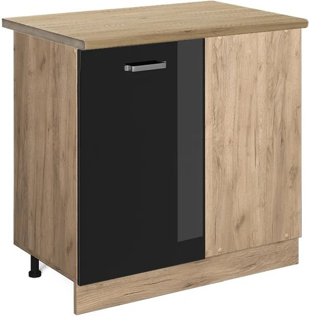 Vicco Eckunterschrank R-Line Küche Schwarz Hochglanz und Goldkraft Eiche, H x B x T: 86 x 60 x 81,6 cm - Bild 1