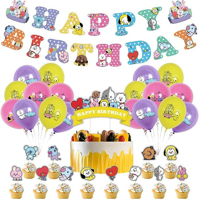 32-teiliges thankBUY BTS Partyzubehör-Set mit Banner, Kuchendekoration und Ballons in Mehrfarbig für Kindergeburtstage - Bild 1