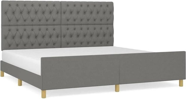 vidaXL Bettgestell mit Kopfteil aus Stoff und Lärchenholz in Dunkelgrau, B/T: 200 x 200 cm - Bild 1