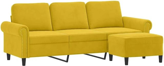 vidaXL 3-Sitzer-Sofa mit passendem Hocker in Gelb aus Samt und modernem Design - Bild 1