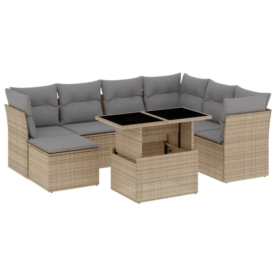 vidaXL 8-tlg Garten-Sofagarnitur in L-Form aus Poly-Rattan mit Kissen in Beige - Bild 2