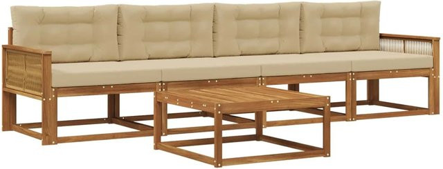 vidaXL Outdoor-Sofagarnitur aus Akazienholz mit Kissen in Natur und Beige - Bild 1