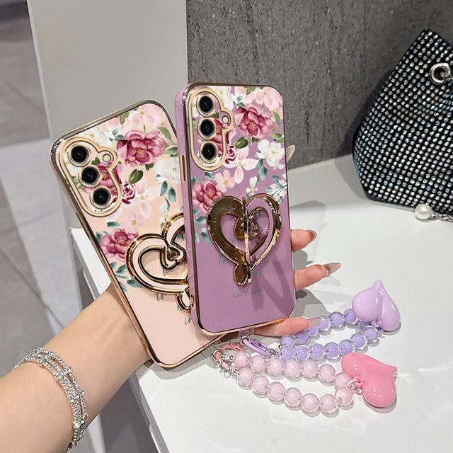 Samsung Handyhülle mit buntem Blumenmuster und Lanyard für A17 A55 A53 A51 A24 A10 A13 A35 A15 A06 A25 A26 A21S A04 in Multicolour und Weiß - Bild 1