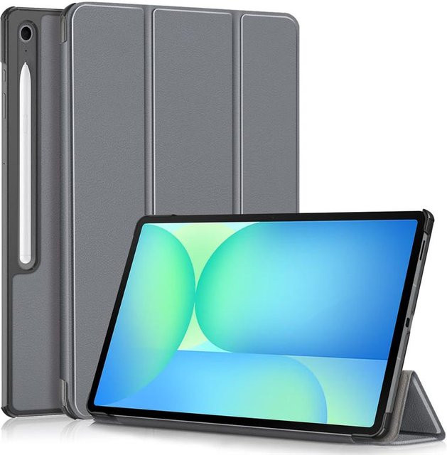 Samsung Galaxy Tab S10 FE Plus Hülle mit Dreifach-Lederständer und harter Smart-Abdeckung in Grau - Bild 1