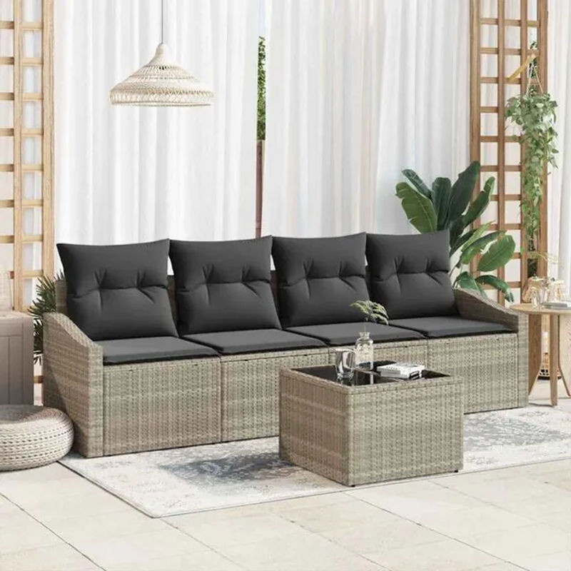 Vidaxl Garten-Sofa-Set aus Polyrattan mit 5 Kissen in Hellgrau, B/T/H: 55 x 55 x 37 cm - Bild 1