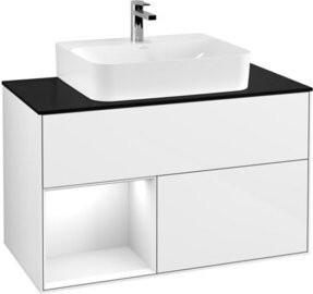 V&B Waschtischunterschrank Finion 100 mit Wandbeleuchtung, Weiß lackiert, B/T/H: 100 x 50,1 x 50,1 cm - Bild 1