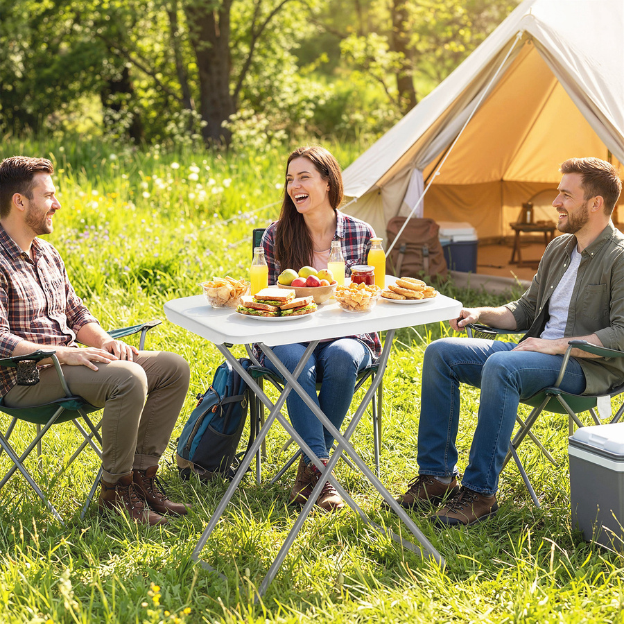 Outsunny Klappbarer Campingtisch von Aosom in Weiß mit höhenverstellbarer HDPE-Tischplatte und Metallgestell, B/T/H: 75 x 50 x 73,5 cm - Bild 2