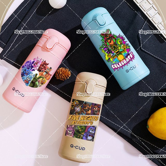 Potdemiel FNAF Prin Bounce Linglong Glas Tasse mit Cartoon Fünf Nächte Bei Freddy Motiv, doppelschichtig isoliert, mit Stroh für Outdoor und Auto, Mehrfarbig - Bild 1