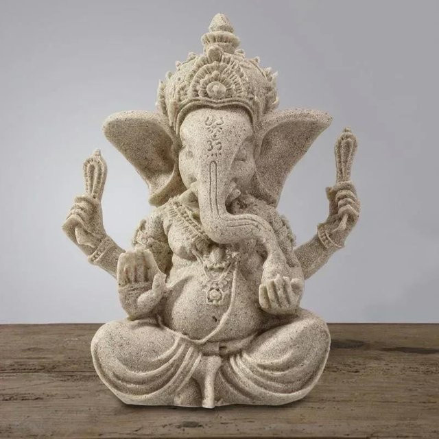 Yiran Furniture Sandstein Ganesha Buddha Elefant Statue Skulptur aus Harz für deine Dekoration, B/T/H: 9,5 x 6,0 x 7,5 cm - Bild 1