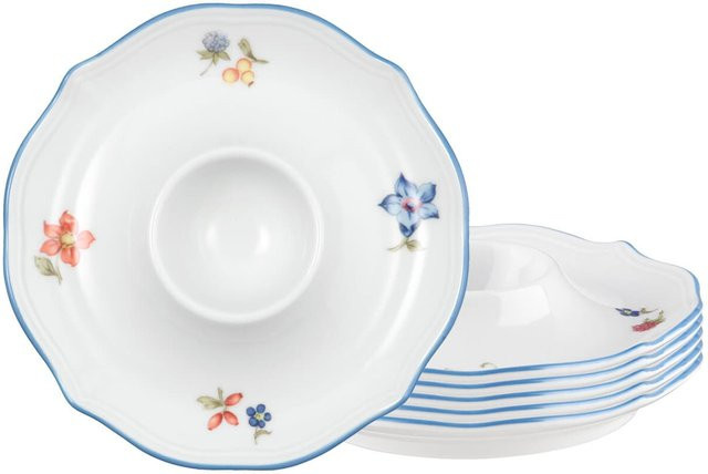 Seltmann Weiden Eierbecher Sonate Nostalgie aus Porzellan mit Tablett, Weiß, 6er Set, Durchmesser: 12,5 cm - Bild 1