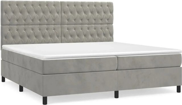 vidaXL Boxspringbett mit Matratze in Hellgrau, Hybridbett mit Taschenfederkern aus Samt, B/T: 200 x 200 cm - Bild 1