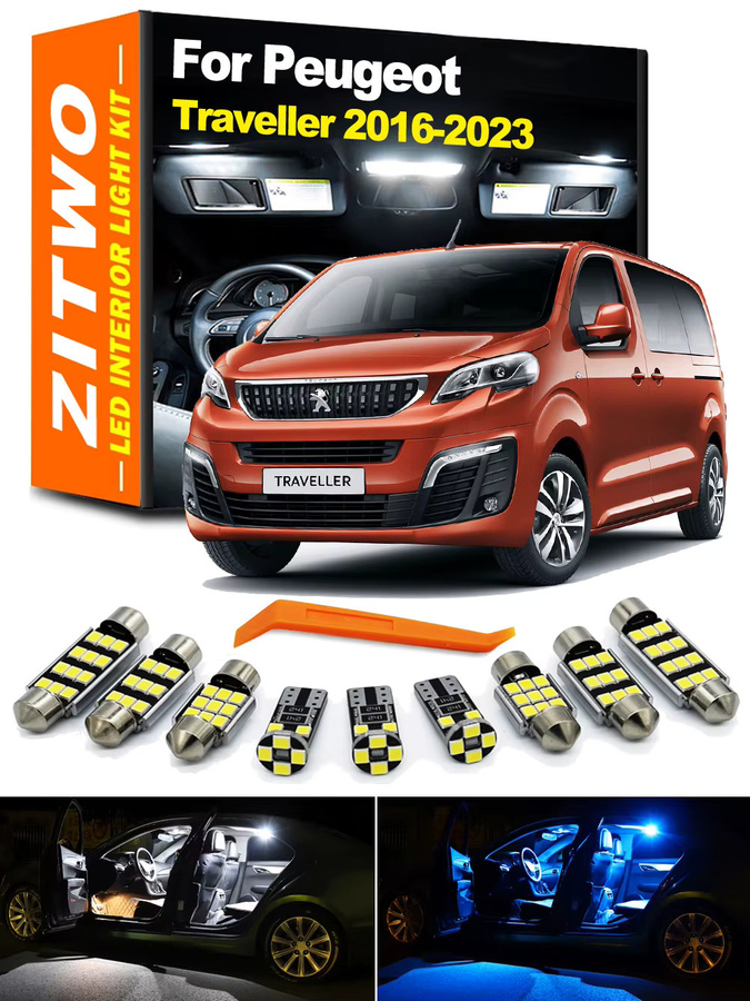 Zitwo 17-teiliges LED-Glühbirnen-Set für die Innenraumbeleuchtung und das Kartenleselicht von Peugeot Traveller und E-Traveller, Farbe: Silber - Bild 4