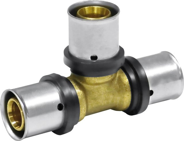 PIPETEC Press-T-Stück aus Messing in Gold, B/T/H: 2,6 x 2,6 x 2,6 cm - Bild 1