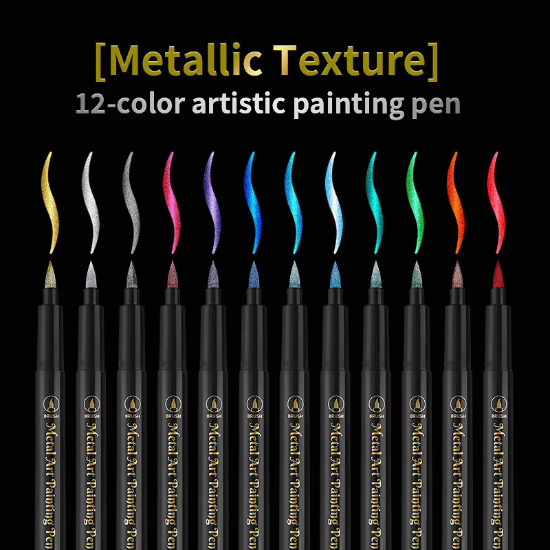 ZHIPAI Permanente Pinsel-Metallmarker im 12er Set, Mehrfarbige Tintenmarker für kreative Gestaltung auf Stein und Dekorationen - Bild 3