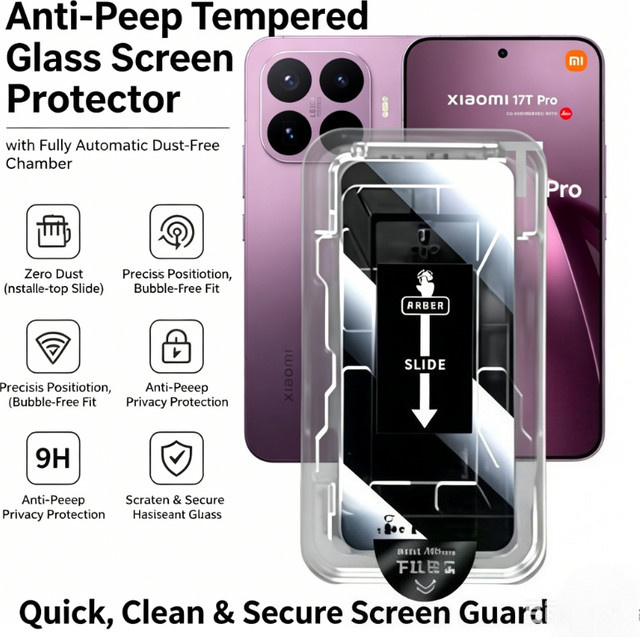 Xiaomi Anti-Peep Displayschutzfolie der 2. Generation für 17T und 17TPro, transparent, mit automatischer Staubentfernung und Installationsset - Bild 1