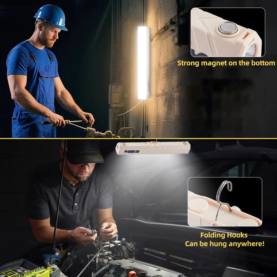 UMEXUS Multifunktionale LED-Camping-Arbeitsleuchte in Weiß mit Magnet und verstellbarer Halterung für Reparaturen und Notbeleuchtung im Garten - Bild 3