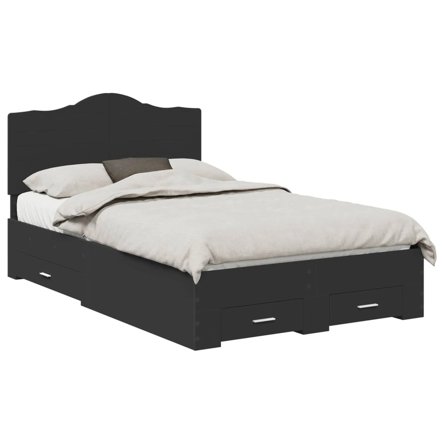 vidaXL Bettrahmen mit Kopfteil und Schubladen in Schwarz Matt aus Holzwerkstoff B/T/H: 135 x 190 x 138 cm - Bild 2