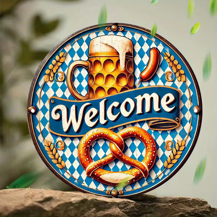 Potdemiel Retro Metall München Oktoberfest Willkommensschild, rundes Aluminiumgemälde in Mehrfarben, Durchmesser: 19,8 cm - Bild 3